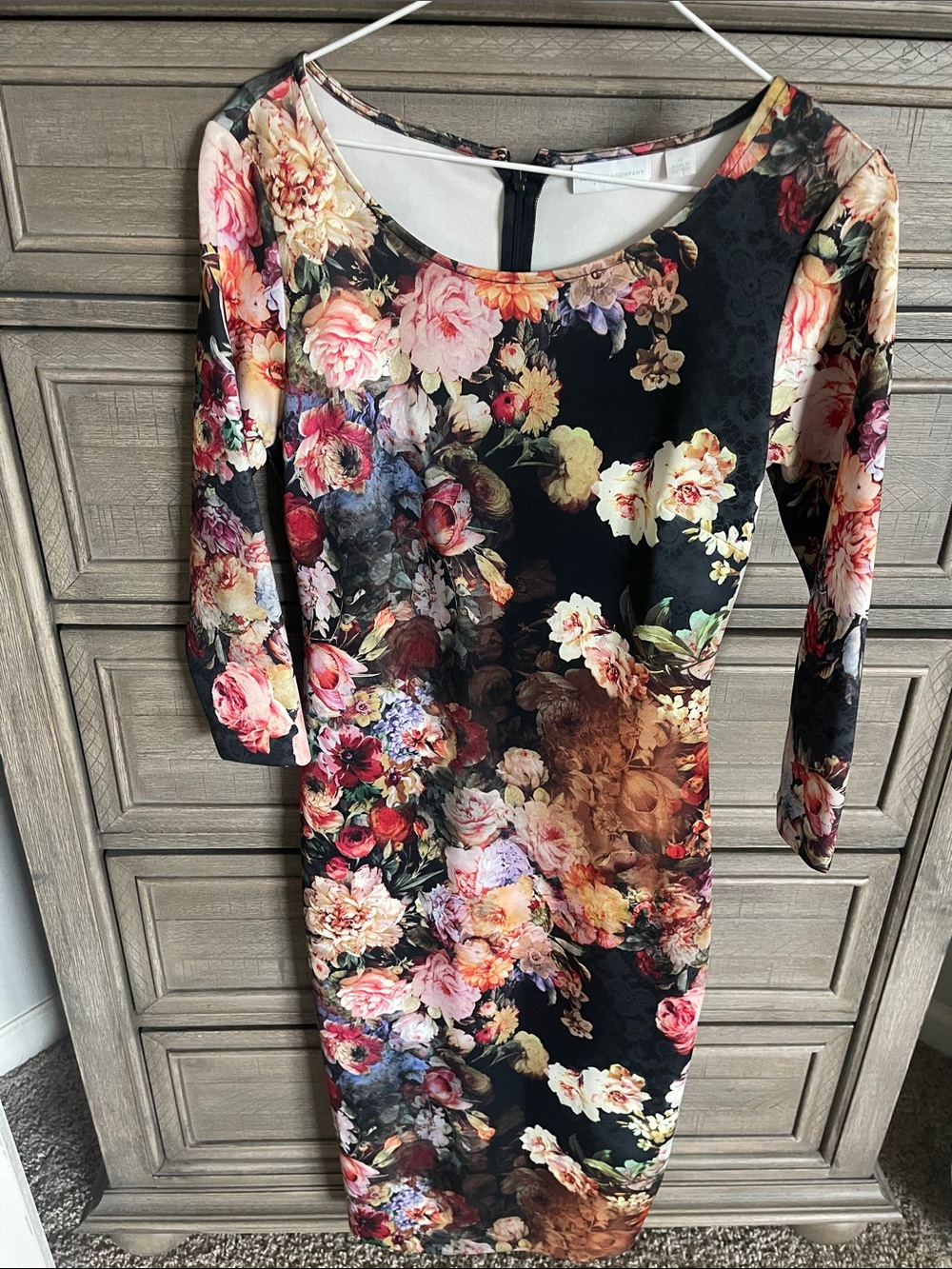 New York & Company Black Floral Midi Sheath Dress